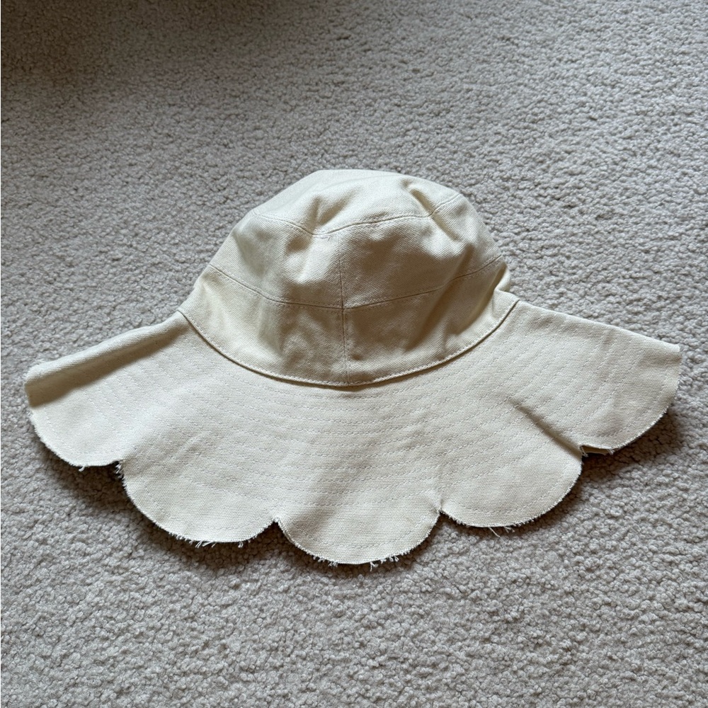 Anthropologie Cream Scalloped Sun Hat